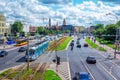 View of Wroclaw city traffic Ã¢â¬â public transport, motorcycle, trucks and cars